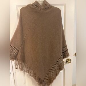 Brown Knit Poncho with Fringe